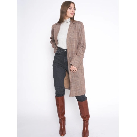FRENCHMAUVE Jackie Glen Plaid Longline Jacket - Picture 1 of 7